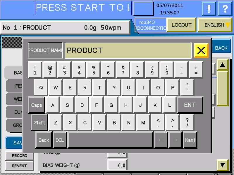 Touch characters on the alphanumeric pad to enter the desired program name. Touch the other numeric pad. The pop-up menu for numeric value entry (10-key pad) will be displayed.