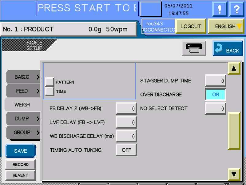 Note: This screen is used to set parameters and select functions for each group of scales if the blending application is selected.