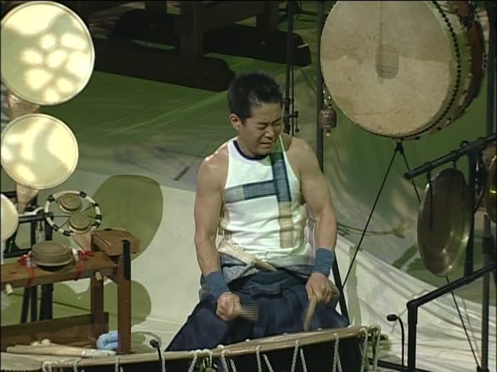 Figure 78. Another view of Hayashi's taiko set, including the various non-drum instruments he uses.