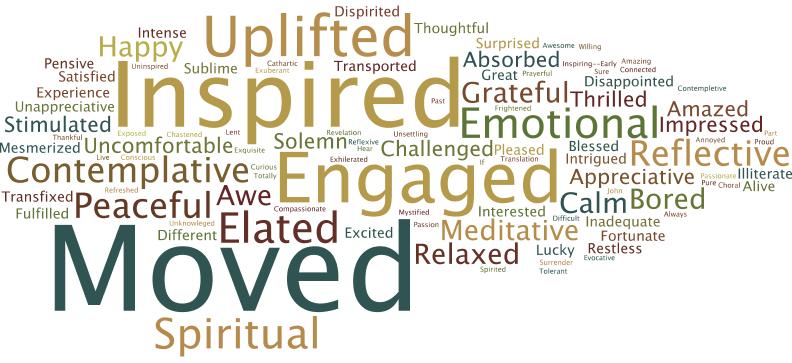 in that respondents tended to report emotions associated with captivation and awe (excited, thrilled, amazed, enthralled, exhilarated), no doubt a reflection of the unique nature of the work itself.