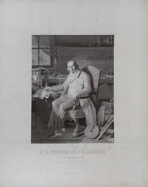 271 271 WOVEN SILK PORTRAIT OF JACQUARD. À la Mémoire de J.M. Jacquard, Né à Lyon le 7 Juillet 1752, Mort le 7 Août 1834. Lyon: Didier Petit et Cie, 1839.