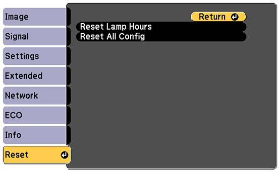 Reset the lamp timer to zero to keep track of the new lamp's usage.