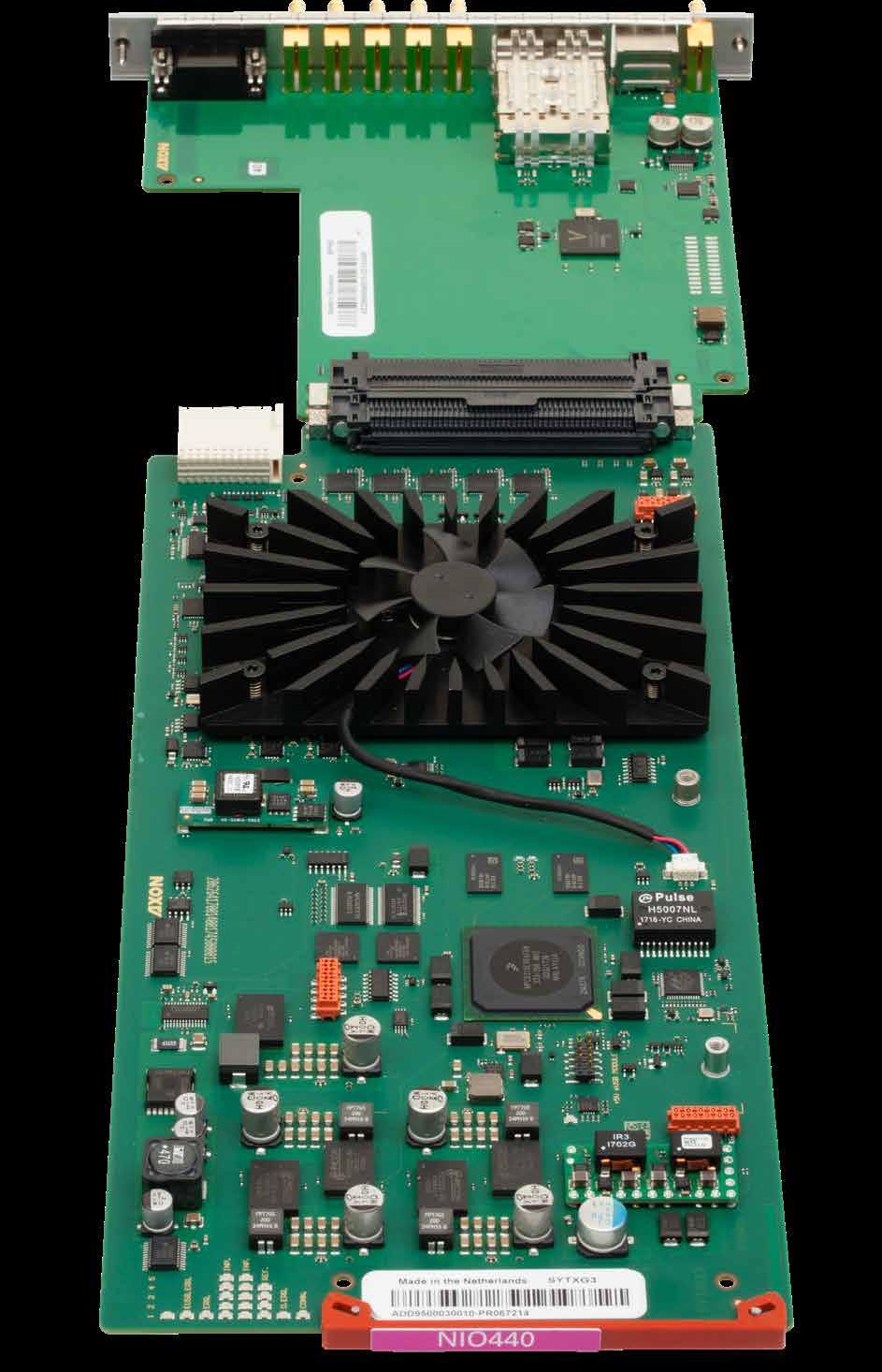 A brief technical description of the basic elements and how they are constructed: The processing cards connect directly into the frame via a high density connector that powers the cards with a single