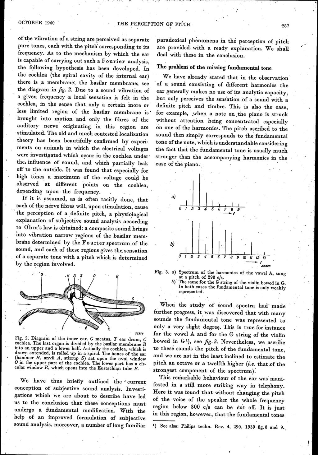 " OCTOBER 194,0 THE PERCEPTION OF PITCH of the vibration of a string are perceived as separate pure tones, each with the pitch' corresponding to' its frequency.