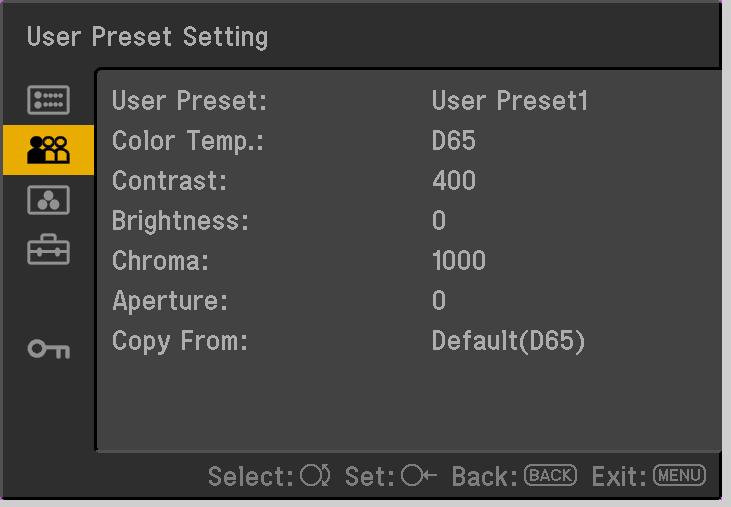 Power-on Setting This function allows users to select setting data when the monitor starts up; this includes last memory, user preset, and factory preset settings.