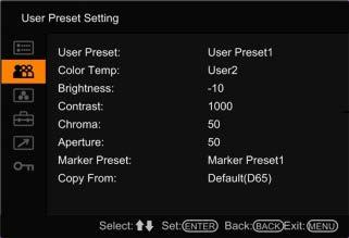 Input Settings To improve usability, V2.0 firmware offers new input setting features. You can aggregate all color settings and luminance settings and change them together.