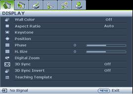 Main menu icon Highlight Main menu Sub-menu Current input signal Status Press MENU/ EXIT to