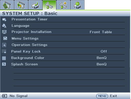 Press Menu/Exit on the projector or remote control to turn the OSD menu on. 3. Press to select Background Color and press / to select a background color. 2.