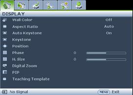 Main menu icon Main menu Highlight Sub-menu Current input signal Status Press MENU/ EXIT to the previous page or to exit.