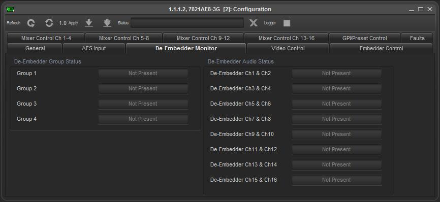 DE-EMBEDDER MONITOR The De-Embedder Monitor tab shows the status of the