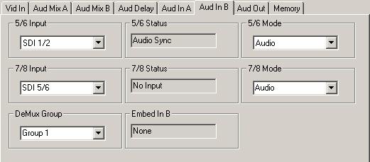 Use the Aud In B menu shown below to adjust the following parameters: 5/6 Input select the input audio source for Input 5/6. 7/8 Input select the input audio source for Input 7/8.