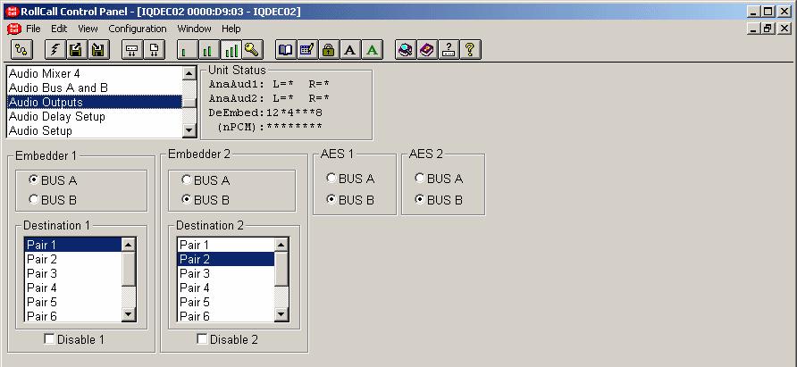 Audio Outputs This function sets up the embedder sources and destinations.