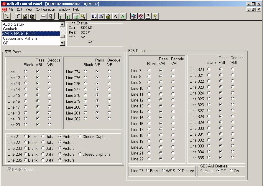 VBI & HANC Blank(ing) continued HANC Blank When checked all horizontal data will be blanked on the input.