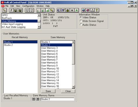 User Memory 1-32 This function allows all settings of the unit except those stored in the Logo Memories to be saved and recalled. There are 32 memory locations available.