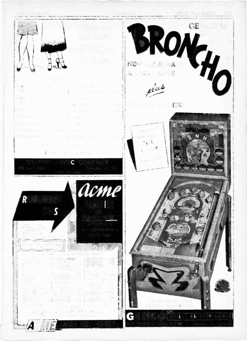 November 15, 1947 The Billboard COIN MACHINES 125 CONSOLE and GENCO'S SLOT PRICES ARE LOWER, TOO......AT SHAFFER'S CONSOLES AND SLOTS Keeney "Twin Super Bonus Keeney Skill Time $ 49.50 Bell" $675.
