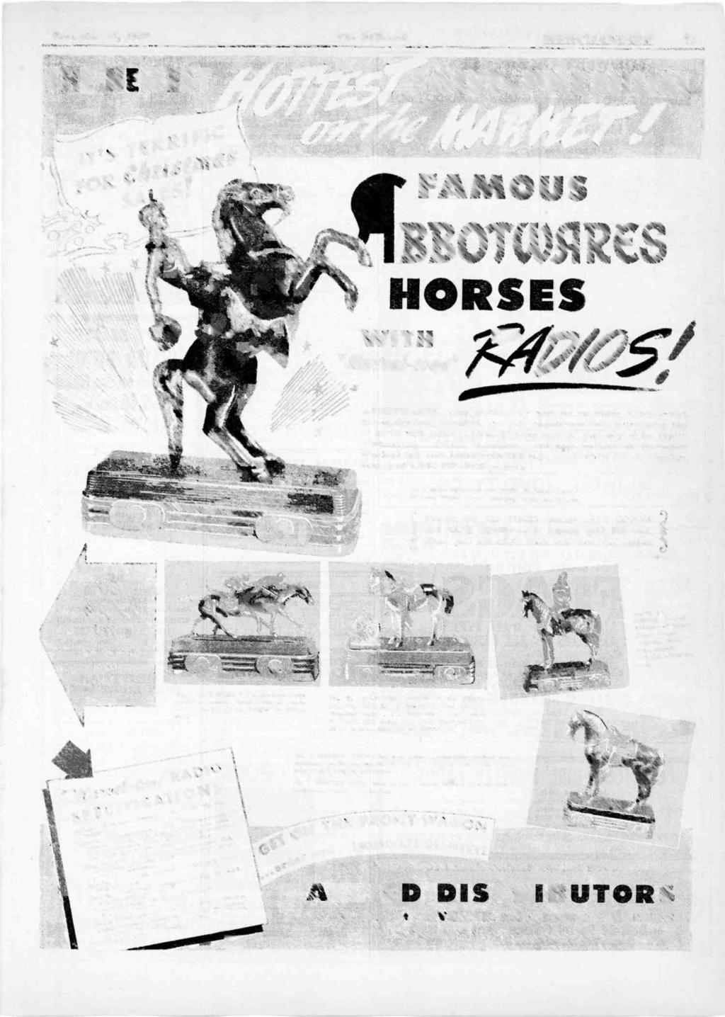 November 15, 1947 The Billboard 1rIERCHANDISE i7 FAMOUS PREMIUM 7 BBOTWARES HORSES WITH "Alarveintane" Pe25/ ABBOTWARES.