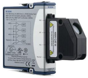 DATASHEET NI 9244 Datasheet 3 AI/1 Neutral, 400 Vrms L-N/690 Vrms L-L, 24 Bit, 50 ks/s/ch Simultaneous Screw-terminal connectivity for up to 12 AWG cables Protective backshell 400 Vrms, CAT III,