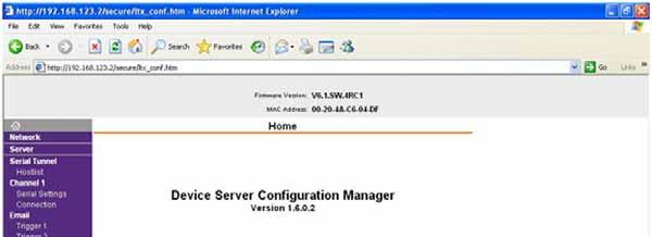 Figure 2-B: Configuration Manager Screen In the left frame of the configuration manager click on Network to display the Network Settings screen Enter the