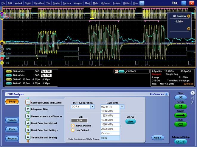Address/Command Bus Capture: The digital channels on the MSO5000 or MSO70000 Series Mixed Signal Oscilloscope can be used to precisely qualify timing of different types of DDR bus cycles Programmable