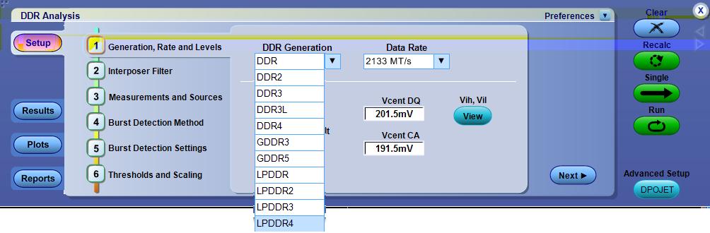 DDRA/DDR-LP4 user interface.