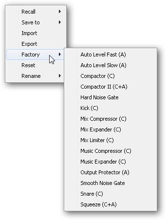 27.3.3 Dynamics A click on D opens the Dynamics panel with Compressor, Expander and Auto Level. They are available in all input and output channels, and affects all routings of the respective channel.