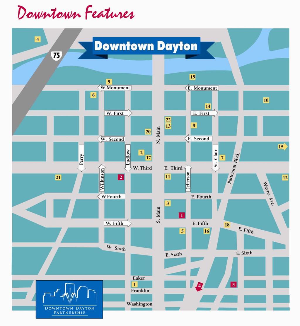 Map Skills Points of Interest 2. Courthouse Square 4. Dayton Art Institute 5. Dayton Convention Center 7. The Dayton Metro Library 8. The Dayton Visual Arts Center 10. Fifth Third Field 12.