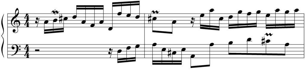 Musical Excerpts A 1. The ornament in measure 1 is a. 2. The ornament in measure 2 is a. 3. The notes in beat 2 of the first measure form a chord. Name the root. 4.