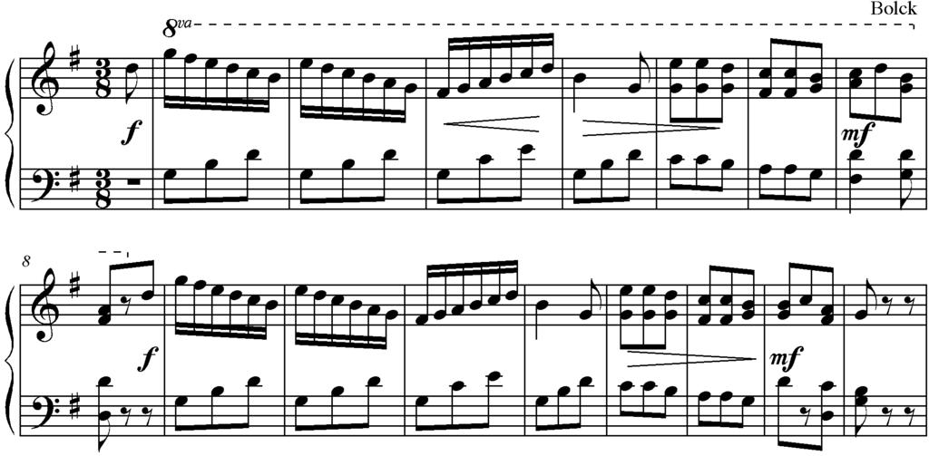 Score Analysis Answer the following questions about Sonatina Op. 59, No. 2 by Bolck. 1. This piece is in sonata-allegro form.