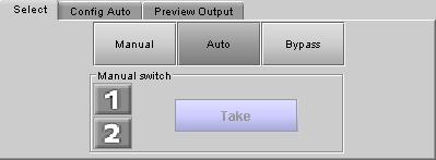 The icon representing the currently-selected input will show in green. Click on a different source. The selection shows blue, and the Take button is activated, appearing yellow.