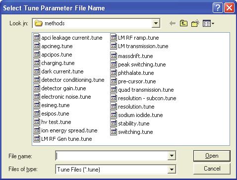 6 Manual Tuning in the APCI Mode Selecting Your Tune Options Figure 35. Select Tune Raw File Name dialog box b. Browse to the directory where you want to store your raw data.