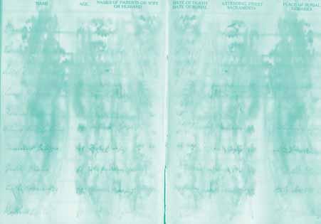Above: The entries in this flood damaged register were washed away because the parish did not use water resistant ink have registers in which the ink has faded over time, making the entries illegible.