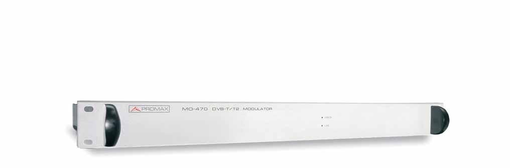 12 DVB-T2 EQUIPMENT MO-470 DVB-T2 Modulator The MO-470 is a DVB-T2 modulator available in a standard 1U high 19" rack case that can be used for MFN (MO-470) as well as SFN