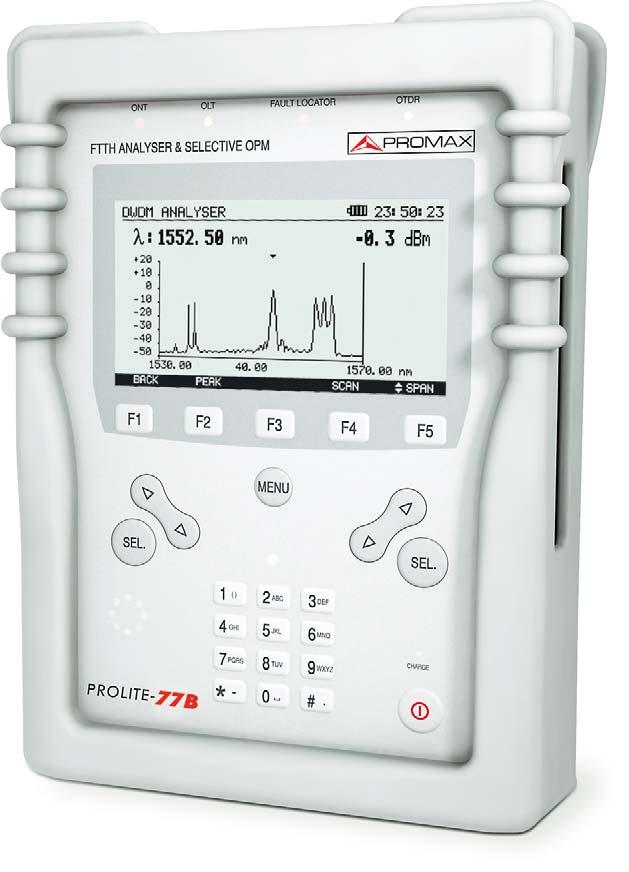 PROLITE-77B FTTH ANALYSER AND SELECTIVE OPM 17 PROLITE-77B FTTH analyser & Selective OPM The PROLITE-77B is an instrument optimised for analysis,