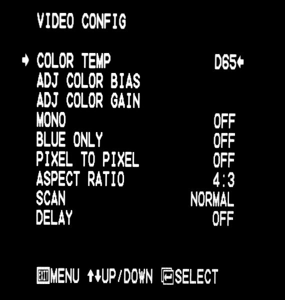 VIDEO CONFIGURATION SUBMENU On-Screen Menu (continued) On-Screen Menu STRUCTURE OVERVIEW MARKER 16:9 OFF, 13:9, 14:9, 4:3, 2.35:1, 1.