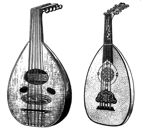 Oud (Arabic lute) An instrument of the lute family, it has eleven strings and no frets. It was played with a feather or the fingers.