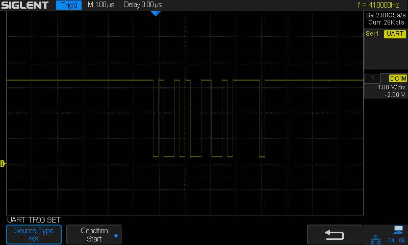 UART/RS232 Triggering To trigger on a UART (Universal Asynchronous Receiver/Transmitter) signal connect the oscilloscope to the RX and TX lines and set up a trigger condition.
