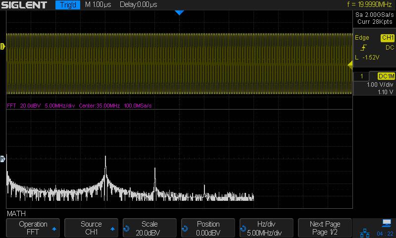 Full Screen: the source channel and the FFT operation results are displayed in the same window to view the frequency spectrum more clearly and to perform more precise measurements.
