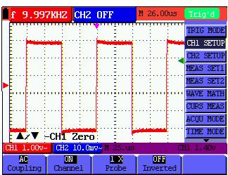 5.14. Selecting AC-coupling After a reset, the Oscilloscope is dc-coupled so that ac and dc voltages appear on the screen, Use ac-coupling when you wish to observe a small ac signal that rides on a