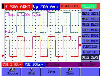 7.7. Waveform Saving Setups The oscilloscope can save 4 waveforms, which can be displayed on the screen with the present waveform. The recalled waveform saved in the memory cannot be adjusted.