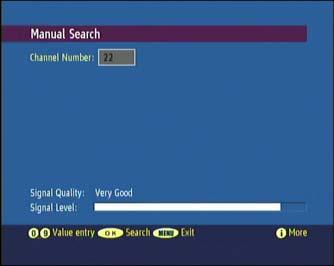 Manual Search Press buttons to select Manual Search, and press OK button, the screen will display as follows.
