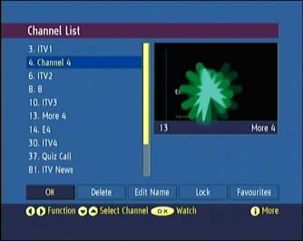There are two ways to display the channel list: First, you may directly press LIST button on the remote control handset to enter Channel List menu.