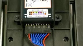 The LED board cable goes on the bottom of the FCB, with the black wire on the left (photo below, left). The receiver cable goes on top with the brown wire to the left.