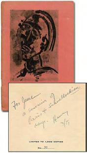 Inscribed to June MILLER, Henry. The Waters Reglitterized. [No place]: John Kidis 1950. First edition. Stapled wrappers.