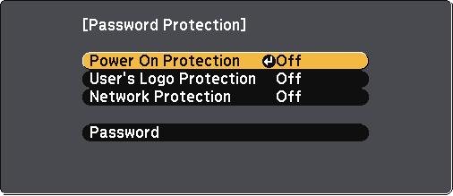 Projector Security Fetures 73 b c d Select Pssword nd press [Enter]. You see the prompt "Chnge the pssword?". Select Yes nd press [Enter].