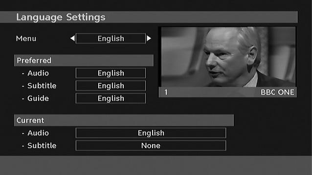 Preferred Language By pressing the or buttons the preferred audio description language is being changed. This setting can be used, only if it is available.
