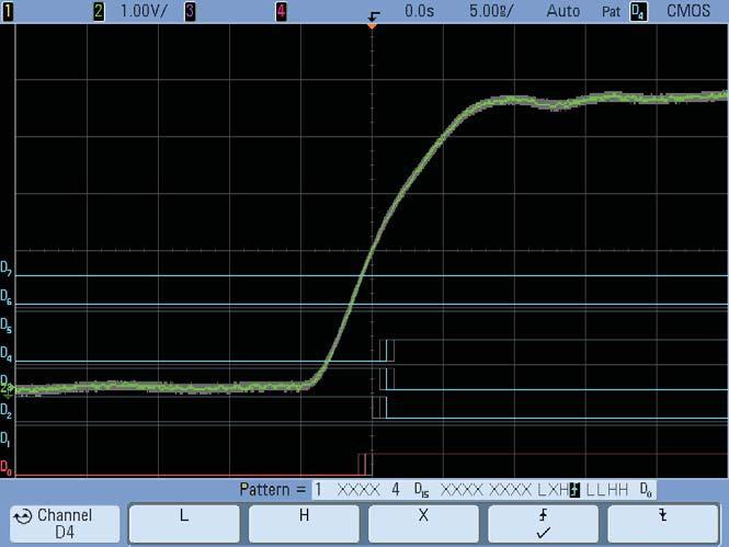 (A4). In order to measure the signal integrity of the D4 (A4) signal, an analog channel of the oscilloscope has been set up to double probe this same digital signal.
