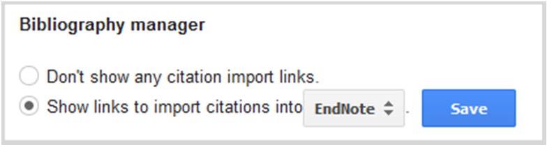 In the Bibliography Manager section, select Endnote and click Save. Perform a search. Click the Import into Endnote link under the references you wish to export. 3.