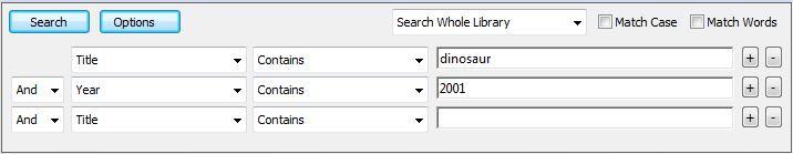 4.2 Search the database 1. From the field list drop-down menu, select the field you wish to search in, e.g.. Title. Enter your search term, e.g. dinosaur.