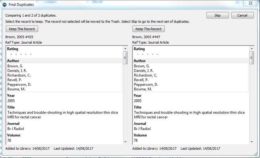 6.4 Removing duplicates 1. Make sure that your required library is open and all the references are shown. 2. From the References menu, select Find Duplicates. 3.