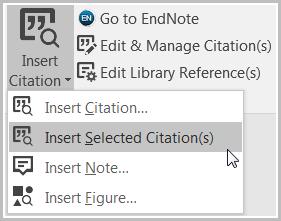 If you are not sure that the cursor is in the correct position in your document do not use the Insert Citation button. Instead: 1. From the EndNote toolbar select Go To Word Processor. 2.